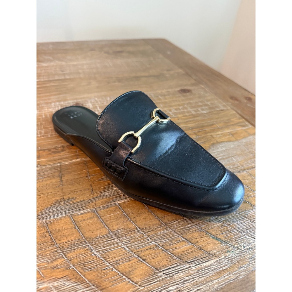 A New Day Womens Black Horsebit Mule Loafers Gold Buckle Slip On Flats 11 Dark